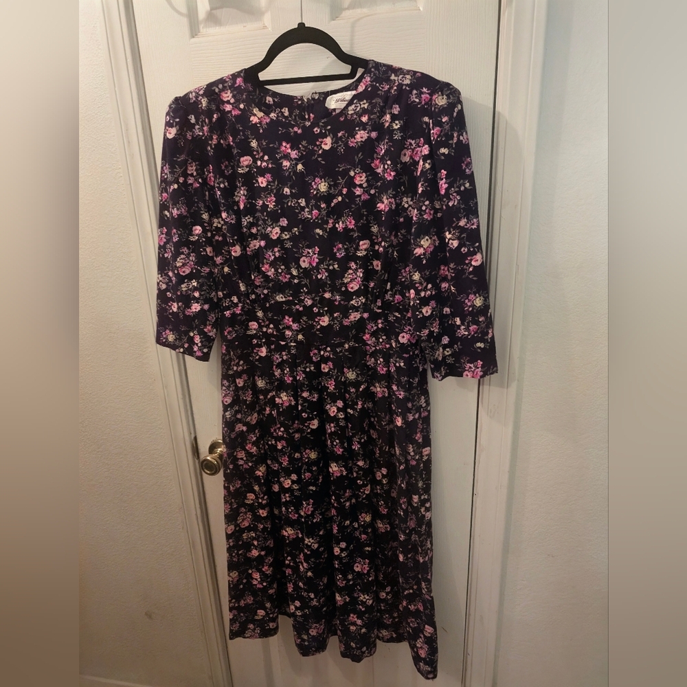 Worthington Vintage Black Floral Maxi Shoulder Padded Dress